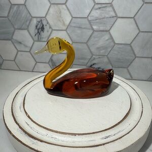 Pilgrim Glass Amber Swan Figurine Hand Made Vintage